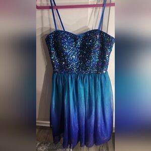 Hailey Logan Adrianna Papell Size 3/4 Cocktail Party Dress Sequin Blue
